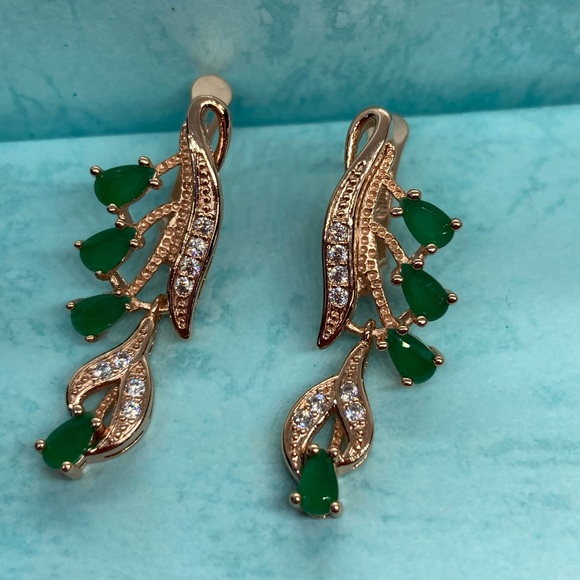 Gold Plated Emerald Earrings - Picture 2 of 4